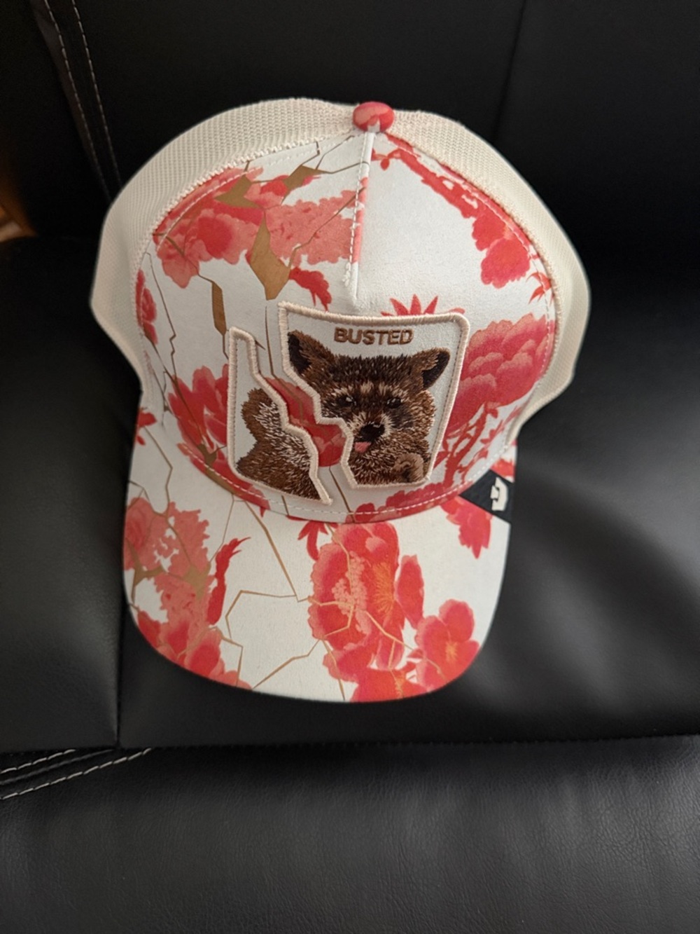 BUSTED Floral Trucker Hat - White & Coral